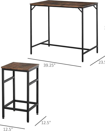 NicBex Dining Table Set for 4 Kitchen & Dining Room Tables 5-Piece Industrial Dining Table Set, Bar Table & 4 Stools Set, Space Saving for Pub & Kitchen, Living Room, Rustic Brown - LeafyLoom