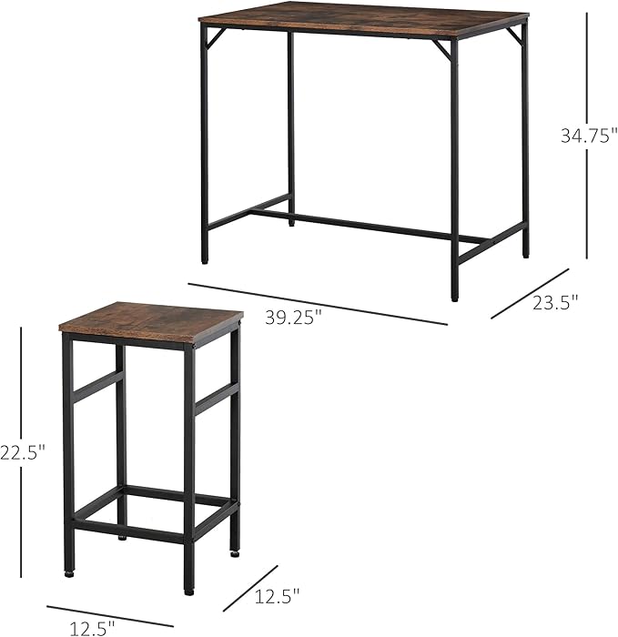 NicBex Dining Table Set for 4 Kitchen & Dining Room Tables 5-Piece Industrial Dining Table Set, Bar Table & 4 Stools Set, Space Saving for Pub & Kitchen, Living Room, Rustic Brown - LeafyLoom