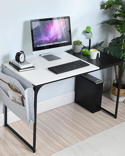 47 inch Study Storage Bag Space Saving for Home Office, Modern Simple Style PC Metal Frame Computer Desk, Writing Table, Black, White - LeafyLoom