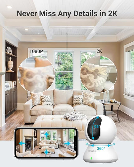blurams Indoor Camera, 2K Pet Camera 360° Security Camera for Home Security with Phone App, Motion Tracking, 2-Way Audio, IR Night Vision, Siren, Works with Alexa & Google Assistant(2.4GHz ONLY) Blurams