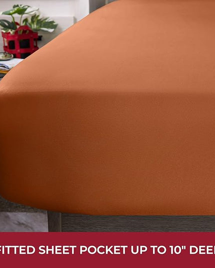Mellanni RV Short Queen Sheets - 4 PC Iconic Collection Bedding Sheets & Pillowcases - Hotel Luxury, Extra Soft, Cooling Bed Sheets - Deep Pocket up to 10 inch (RV/Short Queen, Terracotta) - LeafyLoom