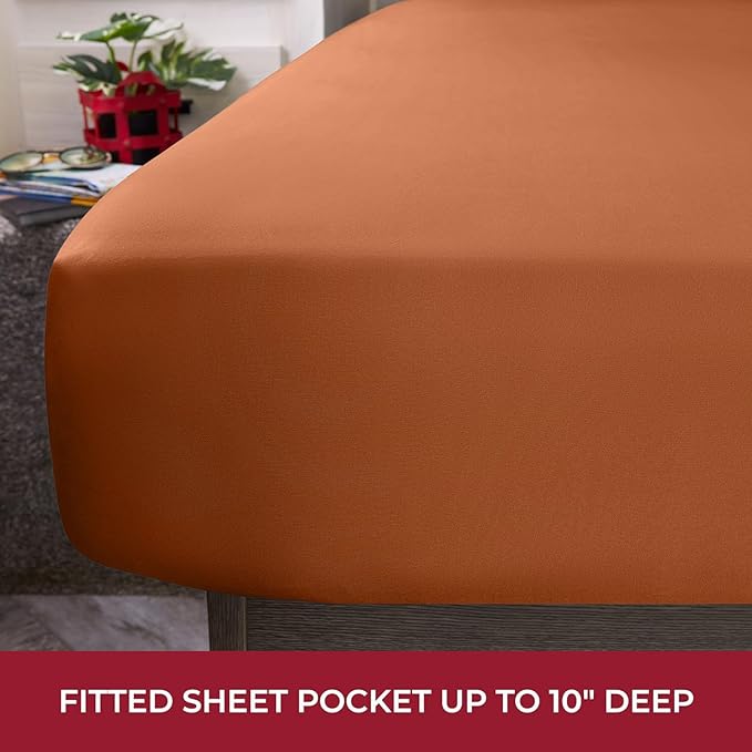 Mellanni RV Short Queen Sheets - 4 PC Iconic Collection Bedding Sheets & Pillowcases - Hotel Luxury, Extra Soft, Cooling Bed Sheets - Deep Pocket up to 10 inch (RV/Short Queen, Terracotta) - LeafyLoom