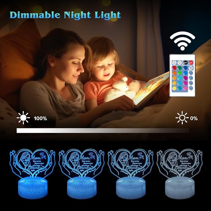 Night Light Gifts for Mom from Daughter Son,3D Illusion Lamp 6 Color Change Decor Lamp with Remote & Smart Touch, Gifts for Mom Birthday Gifts, Mother Gifts - LeafyLoom