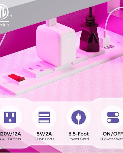 Bestier White Gaming Desk with Power Outlet, 71.5 LED Computer Desk with Monitor Stand, Large L Shaped Desk with Adjustable Shelf, Cup Holder & Headset Hooks, Corner Study Desk for Bedroom - LeafyLoom
