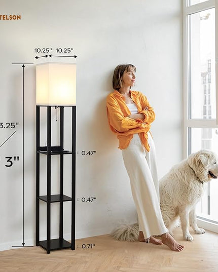 Lamptron 63" Standing Lamp,Lamp for Bedroom with Shelves and USB, USB-C & Power Outlets, Tall Lamp with Charging Station, lamps for living room,Sturdy Floor Lamp for Office (Black) - LeafyLoom