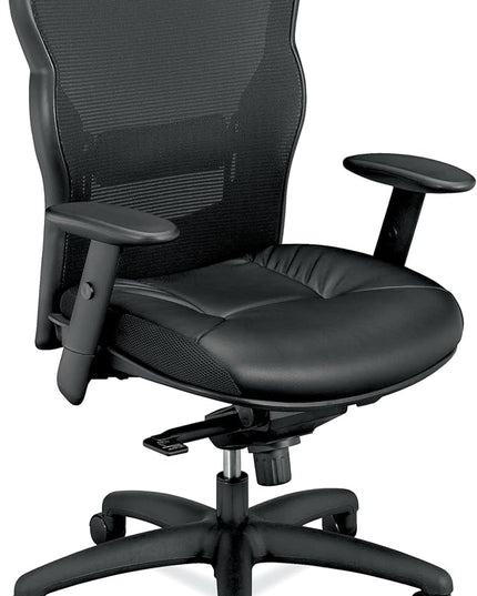 HON Wave Executive Leather Chair - Mesh High-Back Task Chair with Arms, Black (HVL701) - LeafyLoom