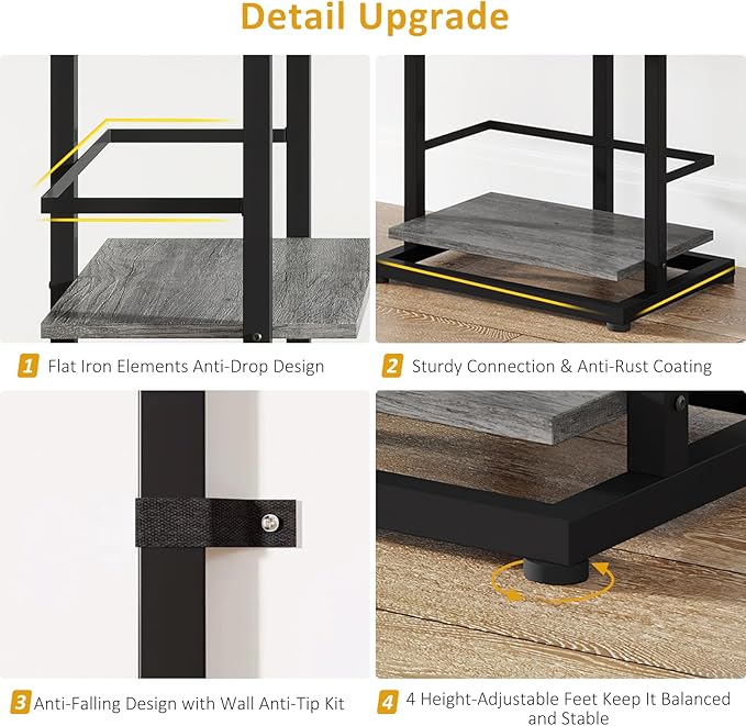 Bookshelf 5-Tier Book shelf - Narrow Wood Bookcase Tall Corner Book Shelves Storage Organizer Display Book Rack for Living Room Bedroom Office Home Grey - LeafyLoom