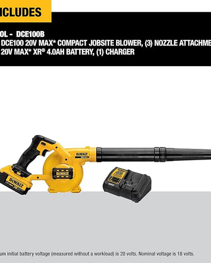 DEWALT 20V MAX* Blower for Jobsite Kit, Compact (DCE100M1) - LeafyLoom