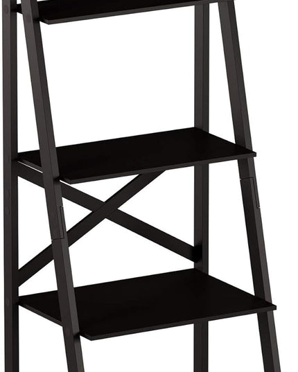 Lavish Home 4-Tier Ladder Bookshelf - Freestanding Shelved Bookcase with X-Back Frame and Leaning Look - Display Shelves for Home or Office (Black) - LeafyLoom