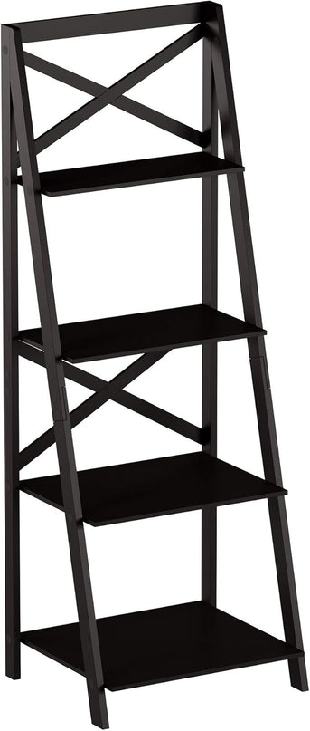 Lavish Home 4-Tier Ladder Bookshelf - Freestanding Shelved Bookcase with X-Back Frame and Leaning Look - Display Shelves for Home or Office (Black) - LeafyLoom