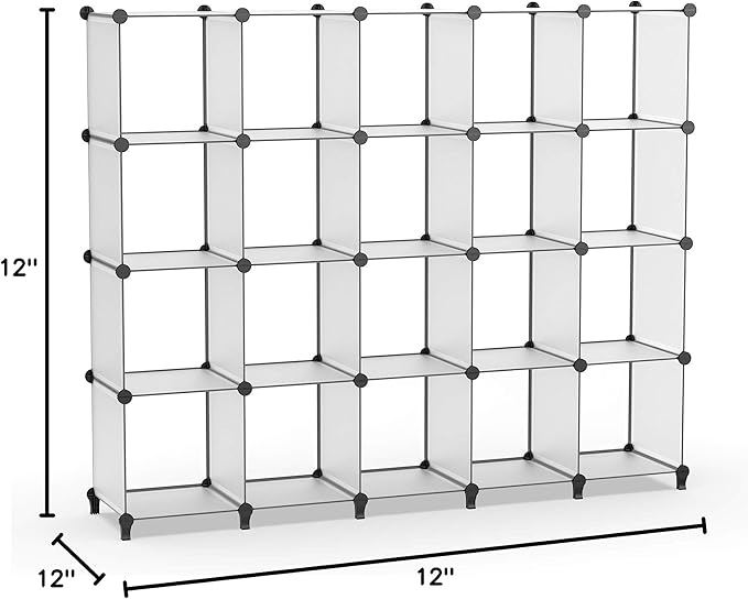 HOMIDEC 20-Cube Transparent Cube Storage Organizer, Modular Storage Shelf with Hammer, Cube Storage Bin Cabinet Closet Bookshelf for Living Room, Bedroom, Office, Each Cube Size 11.8 x 11.8 inch - LeafyLoom