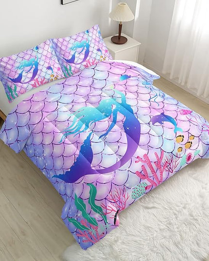 CVHOUSE Mermaid Comforter Set,Rainbow Mermaid Bedding Set for Girls Kids Teens,Rainbow Mermaid Comforter Mermaid Duvet Set Room Decor Quilt Set Twin Size - LeafyLoom