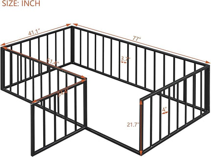 RITSU Twin Size Metal Floor Fence Bed, Montessori Bedframe, with Safety Guardrail and Door, for Children Bedroom, Boys Girls, Apartment, Strong & Durable, Easy to Assemble, Black - LeafyLoom