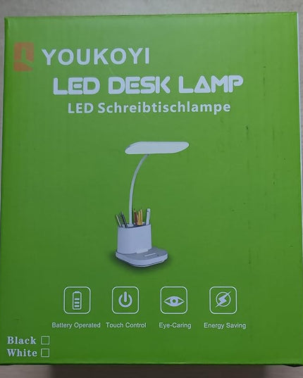 YOUKOYI LED Desk Lamps for Home Office, Rechargeable Battery Operated Desk Lamp with Touch Control, Stepless Dimming, 3 Color Modes, Pen Holder and Night Light- Gooseneck Desk light for Study, Reading - LeafyLoom