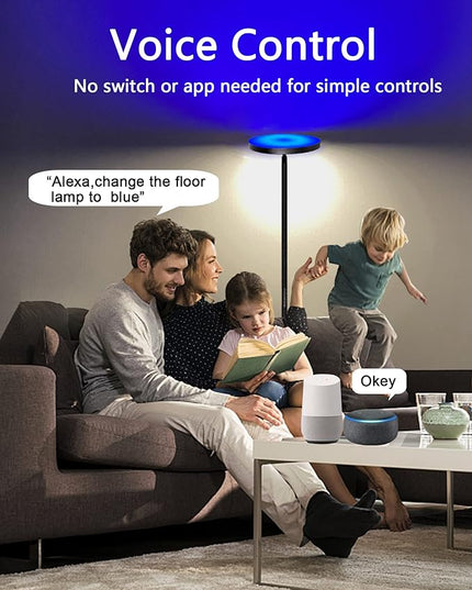 Ovesnty Floor Lamp, Double Sided Lighting LED Modern Floor Lamps, Color Changing & Dimmable Tall Standing Light with Remote Smart App Bright Corner Floor Lamp for Living Room Bedroom Office - LeafyLoom