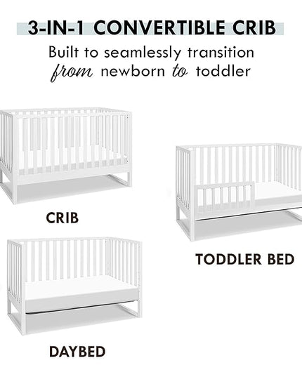 Davinci Hunter 3-in-1 Convertible Crib, White, Easy Assemble, Greenguard Gold Certified - LeafyLoom