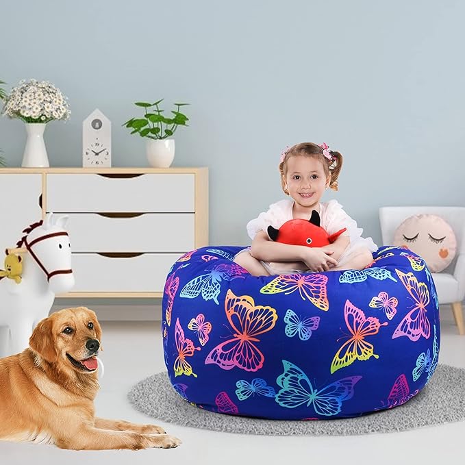 KABOER Bean Bag Cover for Kids,200L Stuffed Animal Storage Bean Bag Chair Cover |Stuffable Zipper Beanbag for Organizing Children Soft Plush Toys (32x29inch) - LeafyLoom