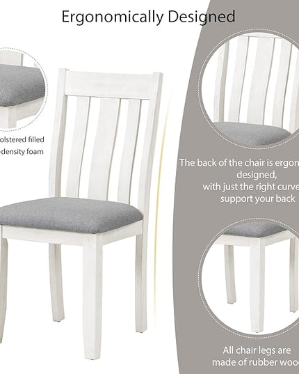 Retro Style 7 Piece Set with Extendable Table and 6 Upholstered Chairs, for Living, Dining Room, Home Bar and Kitchen, Gray+White - LeafyLoom
