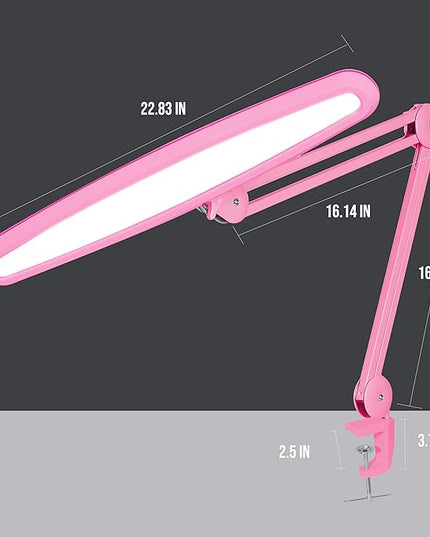 Neatfi XL 2,200 Lumens LED Task Lamp, 24W, 117 Pcs SMD LED, 23 Inches Ultra Wide Lamp, 4 Level Brightness Dimmable, Eye-Caring LED Lamp, Glare Free (Non-CCT with Clamp, Pink) - LeafyLoom