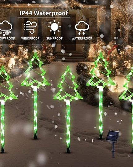 Solar Christmas Pathway Lights Outdoor Decorations, 8 Modes Xmas Tree Candy Lights Waterproof Led Garden Stake Lights for Walkway Yard Lawn Porch Holiday Decor 5-Pack (Green Xmas Tree Lights) BRIGHTDECK
