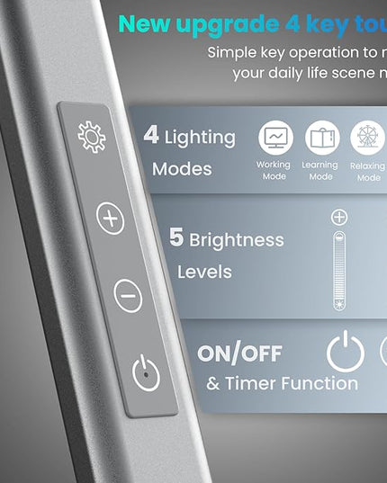 LED Desk Lamp, Desk Light for Home Office, Dual Light Source, Eye-Caring Optical Lens, 5 Color Modes & Brightness, 18W Brightest, Swing Arm Office Lamp, Clamp Lamp, Work Light, Task Light - LeafyLoom