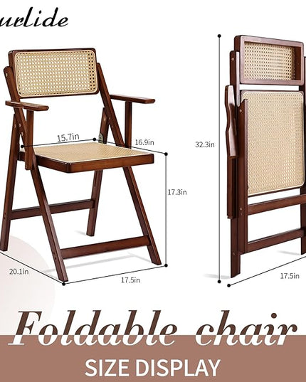 Rattan Folding Dining Chairs Set of 2, Modern Mid Century Dining Chairs with Arms, Outdoor Bamboo Chairs for Bedroom, Living Room, Reading Room, Walnut - LeafyLoom