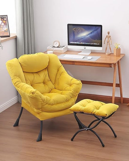 Lazy Chair and Ottoman, Large Accent Lounge Chair with Armrests and a Side Pocket, Modern Leisure Upholstered Sofa Reading Armchair with Footrest for Bedroom, Living Room, Dorm Rooms, Office - LeafyLoom