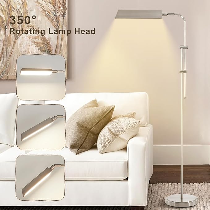 Pharmacy Floor Lamp, Height Adjustable Floor Lamp for Living Room Led Floor Lamp Modern Tall Lamp with 350° Swing Arm Led Standing Lamp for Bedroom Office Modern Floor Lamp Pedal Switch - LeafyLoom