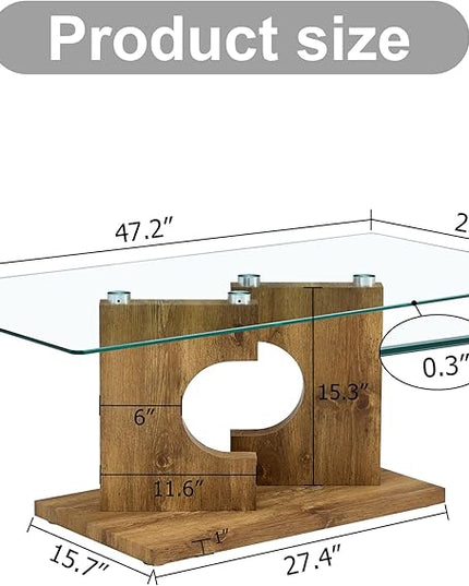 NicBex 47.2Inch Rectangular Dining Table,Minimalist Kitchen Table with Glass Tabletop and Wooden MDF Legs for 4 to 6,Practical Coffee Table,Dining Room Table for Kitchen and Living Room,Natural Wood - LeafyLoom