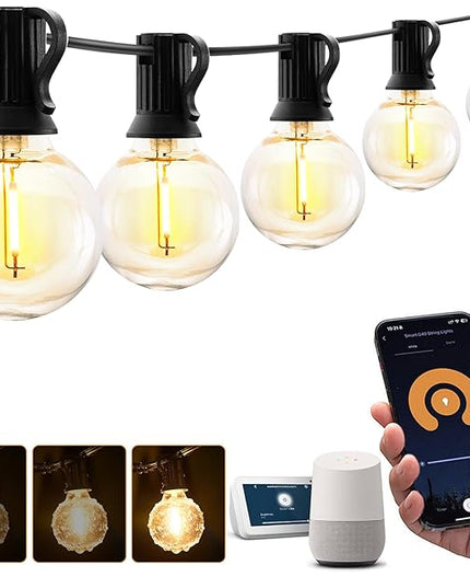 XMCOSY+ Outdoor String Lights, Smart Patio Lights 100Ft Dimmable Outdoor Lights Warm White, 50 G40 LED Bulbs, WiFi String Lights for Outside, Work with Alexa, APP Control, Waterproof Extendable XMcosy