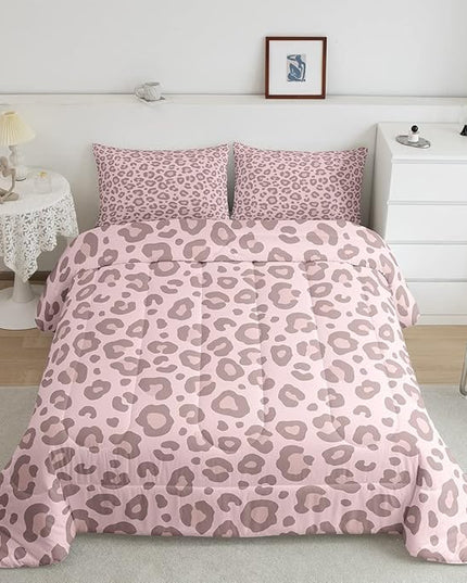 Pink Leopard Skin Comforter Leopard Print Comforter Set for Kids Boys Girls Africa Cheetah Printed Children Bedding Set Ultra Soft Decor Safari Animal Fur Pattern Duvet Set Full Size Quilt Set - LeafyLoom
