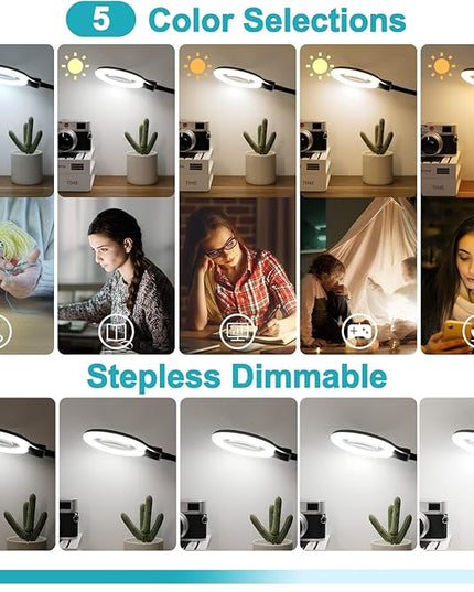 8X Magnifying Glass with Light and Clamp, 5 Color Modes Stepless Dimmable Lighted Magnifier with Stand, Flexible Gooseneck LED Desk Lamp Hands Free for Craft Reading Painting Hobby Close Work - LeafyLoom