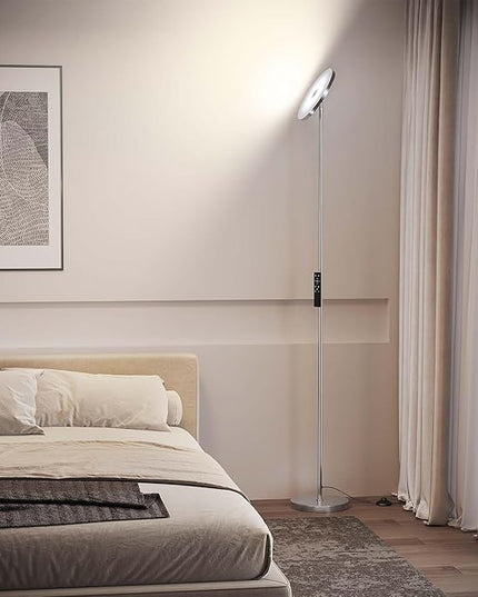 SUNMORY Floor Lamps for Living Room, 32W/3000LM Super Bright LED Floor Lamp with Remote Control, 69" Tall Standing Lamp with Stepless Dimmable, Modern Torchiere Corner Lamp for Bedroom, Office Nickel - LeafyLoom