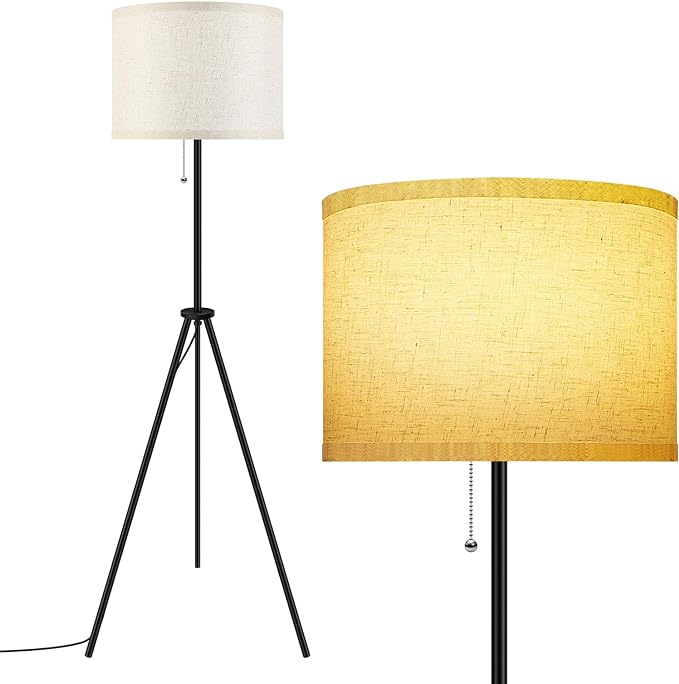 BoostArea Floor Lamp for Living Room, Tripod Floor Lamp, Linen Lamp Shade, Mid Century Standing Lamp for Living Room, Bedroom, Study Room and Office（Bulbs Not Included） - LeafyLoom