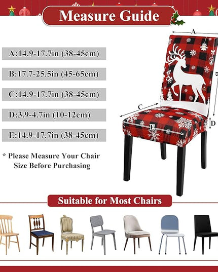 U'Artlines Christmas Chair Covers Set of 6, Removable Washable Merry Christmas Dining Chair Seat Covers Stretch Protector Slipcovers for Dining Room Kitchen Holiday Party Decor, Red Buffalo Plaid UArtlines