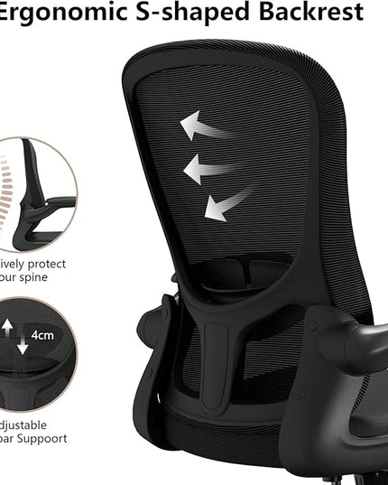 Ergonomic Office Chair, Comfort Swivel Home Office Task Chair, Breathable Mesh Desk Chair, Lumbar Support Computer Chair with Flip-up Arms and Adjustable Height - LeafyLoom