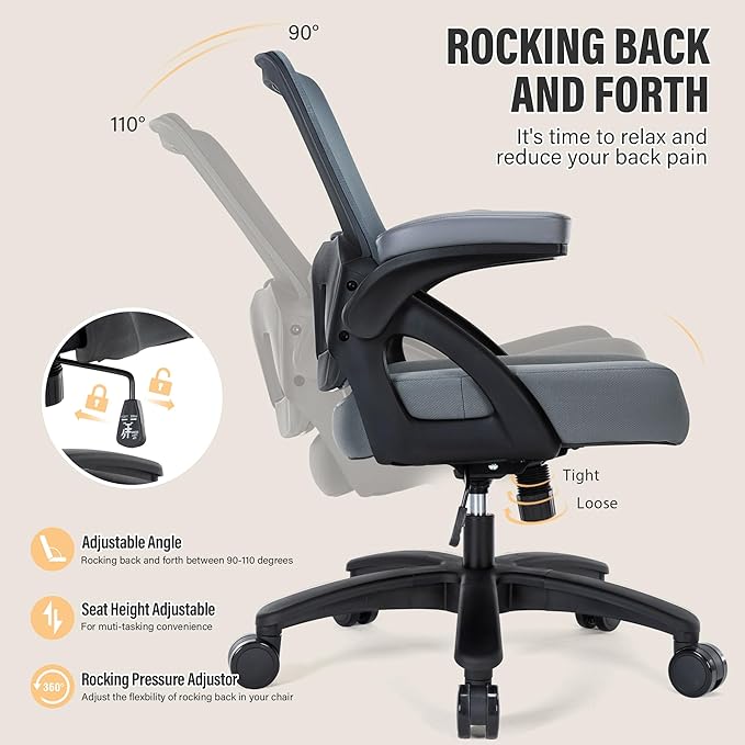 Big and Tall Office Chair 400lb- Mesh Ergonomic Heavy Duty Desk Chair- Flip Arms, Plus Size Wide Seat Executive Computer Chair for Large People- Home Office Swivel Rolling Task Chairs - LeafyLoom