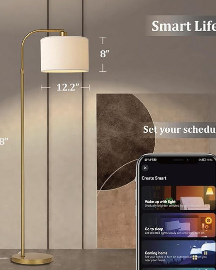 Gold Floor Lamp with Remote Control, 1200 Lumens 15W LED Bulb Included, Adjustable Height Arc Floor Lamps for Living Room, Modern Gold Standing Lamp Dimmable Floor Lamp for Bedroom, Office - LeafyLoom