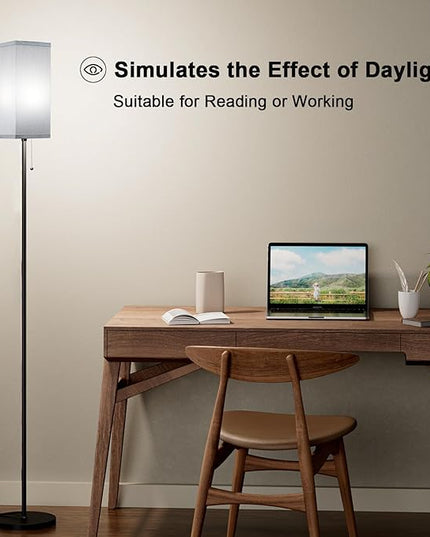 Grey Floor Lamp for Bedroom Modern - 3 Color Temperature Black Standing Lamps with Pull Chain Switch, Tall Lamp for Office Home Nursery and Hotel, Pole Lamp for Reading - LeafyLoom