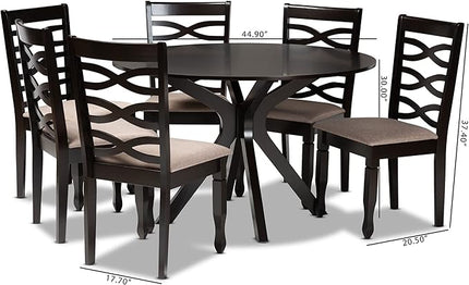 Baxton Studio Mila Modern and Contemporary Sand Fabric Upholstered Dark Brown Finished Wood 7-Piece Dining Set - LeafyLoom