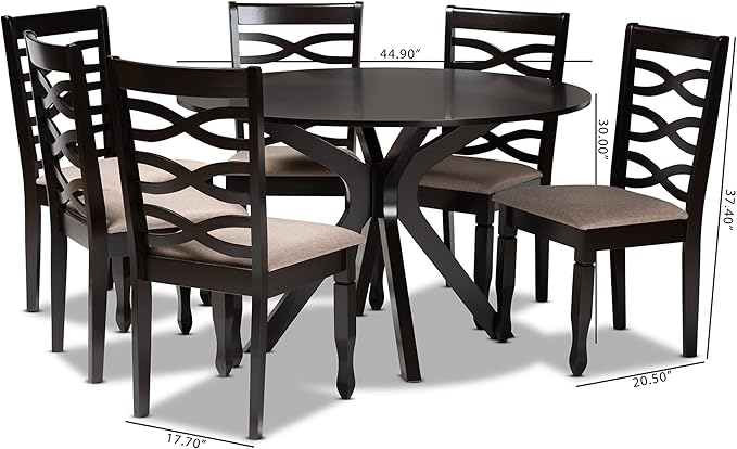 Baxton Studio Mila Modern and Contemporary Sand Fabric Upholstered Dark Brown Finished Wood 7-Piece Dining Set - LeafyLoom