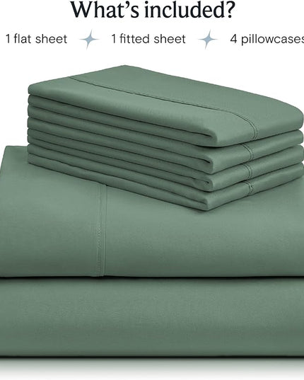 LuxClub 6 PC Full Sheet Set, Breathable Luxury Bed Sheets, Deep Pockets 18" Eco Friendly Wrinkle Free Cooling Bed Sheets Machine Washable Hotel Bedding Silky Soft - Tree Moss Green Full - LeafyLoom