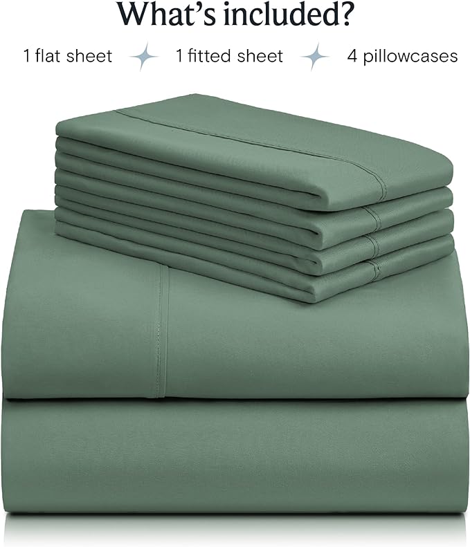 LuxClub 6 PC Full Sheet Set, Breathable Luxury Bed Sheets, Deep Pockets 18" Eco Friendly Wrinkle Free Cooling Bed Sheets Machine Washable Hotel Bedding Silky Soft - Tree Moss Green Full - LeafyLoom