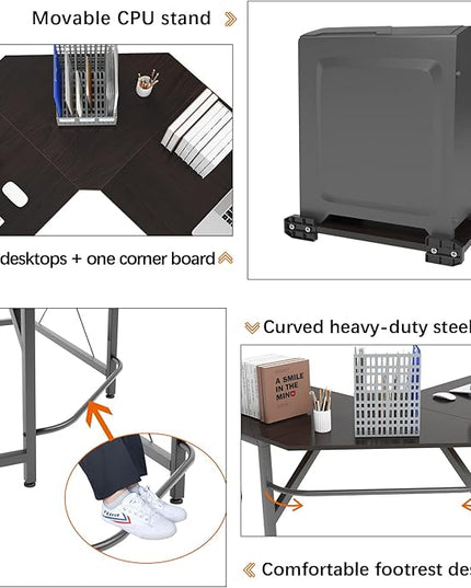 soges L Shaped Office Desk, L Desk Computer Corner Desk, 59 x 59 inches Large L Shaped Desk for Home Office, Sturdy Writing Desk Writing Workstation Gaming Table - LeafyLoom