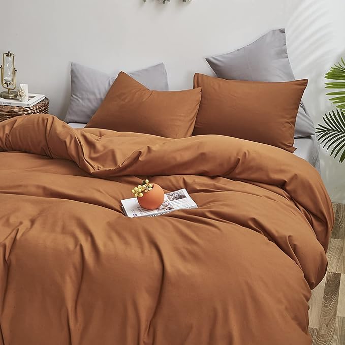 Pumpkin Color Comforter Sets Solid Cinnamon Color Bedding Set Cal King 3 PCs Pumpkin Comforter Sets for Women Girls Breathable Soft Bedroom Collection Solid Rust Color Adults Pumpkin Bedding - LeafyLoom