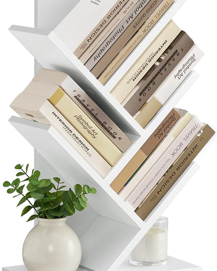 VASAGLE Tree Bookshelf, 5-Tier Bookcase, Small Bookshelf, Space-Saving Corner Shelf, Book Tree, Holds Books, CDs, Games, for Bedroom, Living Room, Home Office, Cloud White ULBC183T14 - LeafyLoom