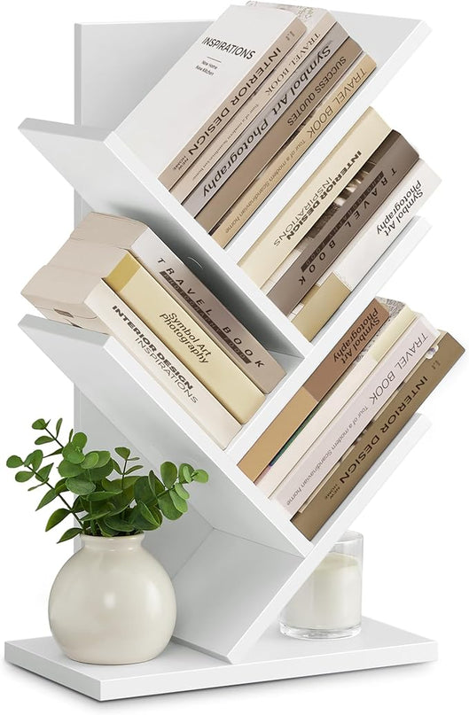 VASAGLE Tree Bookshelf, 5-Tier Bookcase, Small Bookshelf, Space-Saving Corner Shelf, Book Tree, Holds Books, CDs, Games, for Bedroom, Living Room, Home Office, Cloud White ULBC183T14 - LeafyLoom