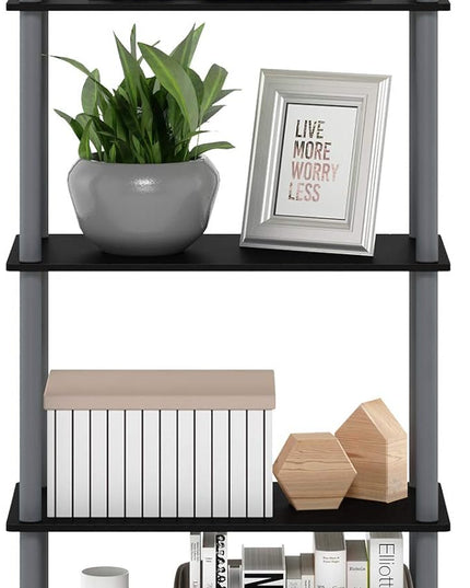 Furinno Turn-N-Tube 5-Tier Multipurpose Shelf / Display Rack / Storage Shelf / Bookshelf, Round Tubes, Black/Grey - LeafyLoom
