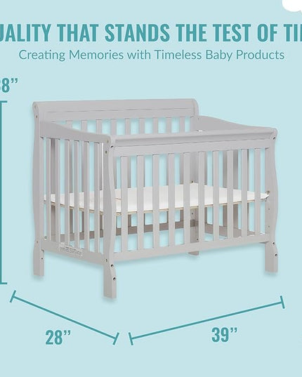 Aden 4-in-1 Convertible Mini Crib In Grey, Greenguard Gold Certified, Non-Toxic Finish, New Zealand Pinewood, With 3 Mattress Height Settings - LeafyLoom