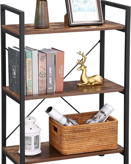 BEWISHOME 3 Tier Bookshelf, Rustic Small Book Shelf for Small Spaces, Brown Wooden Shelves for Bedroom Living Room and Home Office, 13.58" D x 24.21" W x 37" H, JCJ32Z - LeafyLoom
